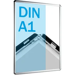 Klapprahmen für Inhalte DIN A1, Aluminium, 25 mm Profil, 594 x 841 mm, silber, Ecken abgerundet