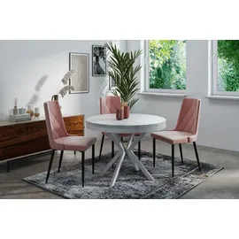 WFL GROUP Runder Ausziehbarer Esstisch - Loft Style Tisch mit Weißen Metallbeinen - 90 bis 170 cm - Industrieller Tisch für Wohnzimmer - Kompakt - 90 cm - Beton Grau