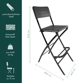 Lemodo Barhocker mit Lehne, Holz-Optik schwarz, klappbare Barstühle 2er Set, Küchenhocker