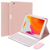 QYiiD Beleuchtete Tastatur Hülle mit Maus für iPad Mini 7.9 Zoll 5 /iPad Mini 4/3/2/1, iPad Mini Hülle Abnehmbare Tastatur QWERTZ Abnehmbare Tastatur Hülle mit PU-Lederhülle,Pencil Halter, Rosa