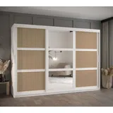 MOEBLO Schiebetürenschrank ABIA II (mit Spiegel, Schrank Boho Schrank, mit/ ohne Schubladen, Schwebetürenschrank Schrank Garderobe Schiebtüren Schlafzimmer Wohnzimmerschrank) (BxHxT):100/120/150/180/200/250x200x62 cm weiß 250 cm
