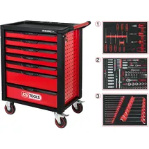 KS Tools RACINGline SCHWARZ/ROT Werkstattwagen mit 7 Schubladen und 215 Premium-Werkzeugen
