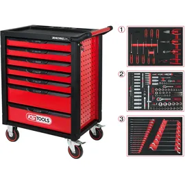 KS Tools RACINGline SCHWARZ/ROT Werkstattwagen mit 7 Schubladen und 215 Premium-Werkzeugen