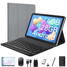 FEONAL 2025 Neueste Tablet 10 Zoll,2-in-1 Tablet Mit Tastatur,5G Wifi Android Tablet Pc-128GB ROM(1TB TF),Bluetooth 5.0,Octa-core1.8Ghz,1080 FHD,13MP+8MP Kamera,7000mAh,GMS-Zertifizierung,Typ-C/GPS/OTG-Grau