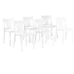 RATTATAN 6er-Set stapelbare Stühle aus Polypropylen mit Glasfasern für Außenbereich und Garten, Bar und Restaurant, Küche modernes Design - GINA - Weiß