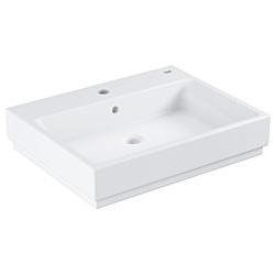 Grohe Cube Keramik Aufsatzwaschtisch 3947700H 60cm, 1 Hahnloch mit Überlauf, Rückseite glasiert, alpinweiß PureGuard