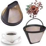 2 Stück Kaffeefilter Mesh, Waschbar Kaffeefilter, Wiederverwendbarer Filter, Kaffee Dauerfilter, mit Griff, Größe 4, Edelstahl Dauerhaft, für Meisten, für 8-12 Tassen Kaffee(Golden)