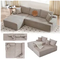 Juskys Ecksofa Coredo, Ecksofa, mit Rücken- & Dekokissen, Cordbezug, Modular platzierbar braun