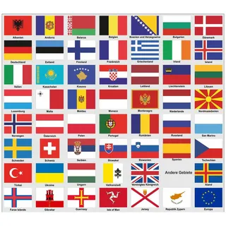 Samunshi® Aufkleber Set Europa Fahnen Autoaufkleber 55 Flaggen Set je 2cm breit | Länderflaggen Länderfahnen | Modellbau Fahrrad Auto Motorrad