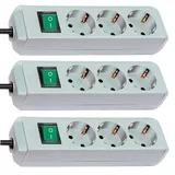 Brennenstuhl Eco-Line 3-Fach Steckdosenleiste (Steckerleiste mit Kindersicherung, Schalter und 1,5 m Kabel) grau