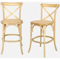 Sweeek 2er-Set Vintage Bistro-Barhocker aus Naturholz mit Fußstütze -