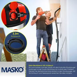 Masko MASKO® Industriestaubsauger Staubsauger Nass Trocken Sauger Edelstahl 2300W + Steckdose Blasfunktion Trocken-Saugen | Nass-Saugen Push&Clean Industrie-Sauger mit | ohne Beutel beutellos