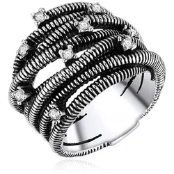 Lulu & Jane Ring Metall-Legierung Glas in Silber 58 Damen 