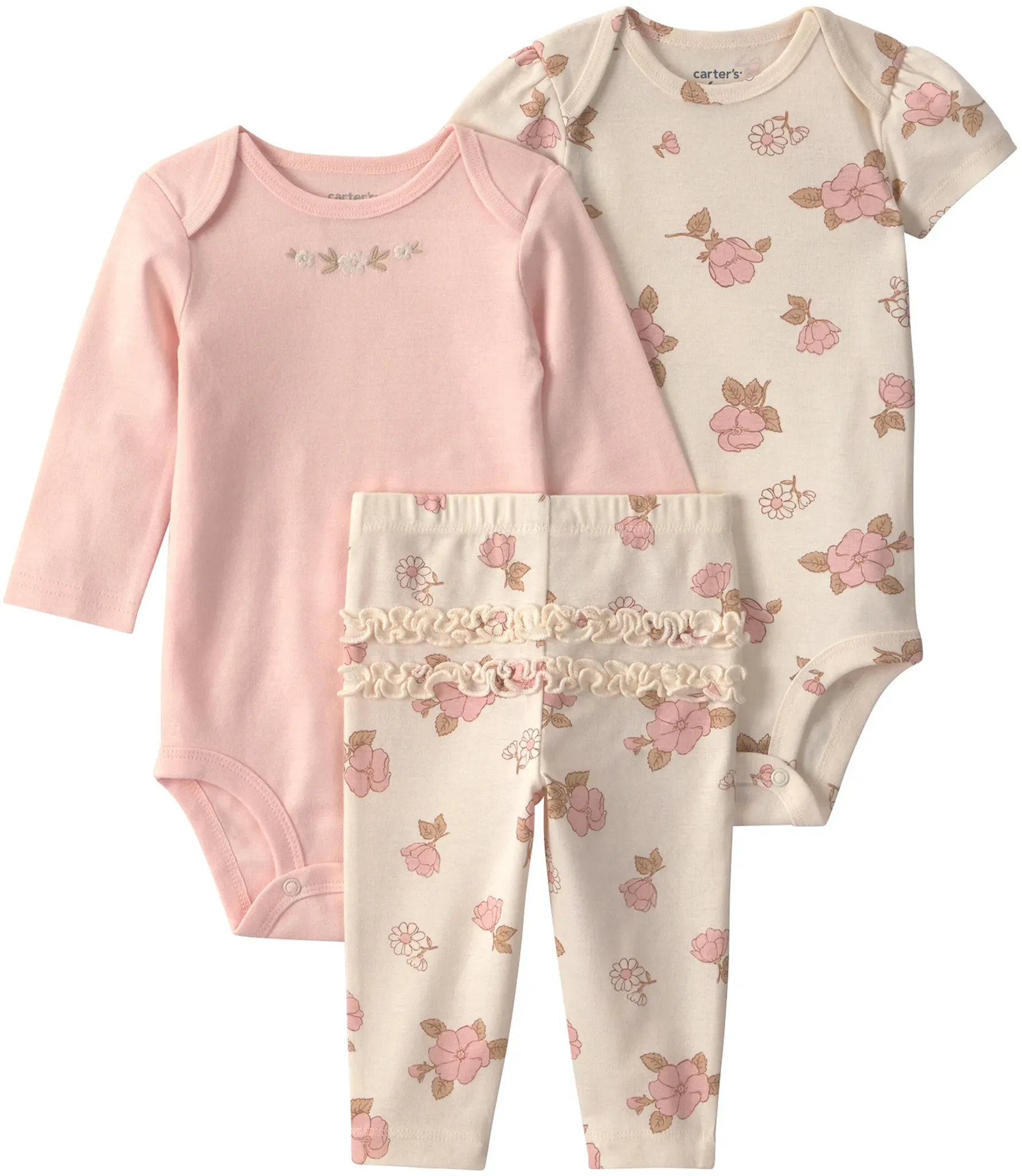 Carter's 3-tlg. Set Body kurzarm, langarm und Leggings Blumen Rüschen, natur | mehrfarbig, 68