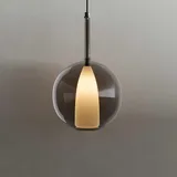 s.luce Belluna Glas-Pendelleuchte 150cm Textilkabel Rauch / Ø 24cm