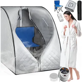 Tectake tectake® Mobile Dampfsauna ThermaLuxe II, 1000 W, 15 Temperaturstufen Grau/Blau