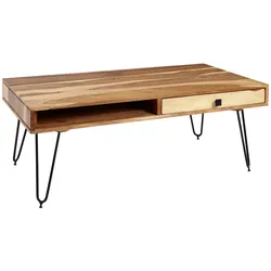 KADIMA DESIGN Couchtisch BALU mit Schubfächern: 120x60x43 cm, Sheesham Massivholz, Metallfüße, leichter Aufbau