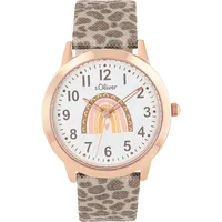 s.Oliver Mädchen Armbanduhr 2038607 Textilband Leoparden-Print