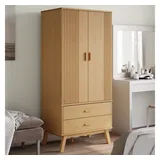 furnicato Kleiderschrank OLDEN Braun 76,5x53x172 cm Massivholz Kiefer (1-St) Schrank mit 2 Schubladen, großem Fach und stabilen Holzbeinen braun