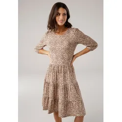 Jerseykleid, festliche Anlässe, taillierte Passform, mit Volant-Kleidersaum, Gr. 34 - N-Gr, taupe-geblümt, , 76483919-34 N-Gr