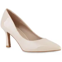 VAN HILL Damen Spitze Pumps Stiletto Lack Klassisch Schuhe Beige 39 - 39 EU