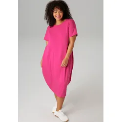 Jerseykleid ANISTON PLUS, Damen, Gr. 48, N-Gr, pink, Jersey, Obermaterial: 95% Viskose, 5% Elasthan, unifarben, casual, bequem kniebedeckend, Rundhals, Kurzarm abgestepptes Bündchen, Kleider