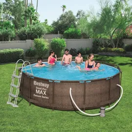BESTWAY Steel Pro Max Frame Pool Set 366 x 100 cm rattanoptik inkl. Filterpumpe + Poolleiter