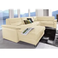 Wohnlandschaft SIT & MORE "Ascara U-Form", beige (creme), B:312cm H:85cm T:204cm, NaturLeder in Sitz und Rücken, Korpus ist mit passendem Kunstleder bezogen.;Luxus-Microfaser (100% Polyester);Softlux-Kunstleder;Primabelle-Microfaser (100% Polyester), Sofas, Wohnlandschaft, inklusive Boxspring/Federkern-Polsterung, wahlweise mit Bettfunktion