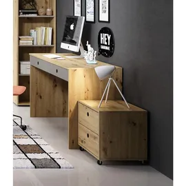 Feldmann-Wohnen Schreibtisch Computertisch Rollcontainer 138x50cm bernstein eiche platingrau Modern / Braun/Grau