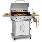 Klarstein Lucifer 4 Gasgrill 4 x 3,6 kW Brenner 69x45cm Grill Edelstahl mobil Grau