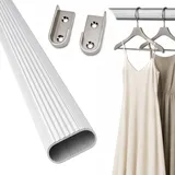 Kleiderstange für Schrank Oval 60 cm [SCHRANK- & WANDMONTAGE] Set inkl. Halter – Schrankrohr aus Aluminium als Schrankstange & Garderobenstange für Kleiderschränke – Silber
