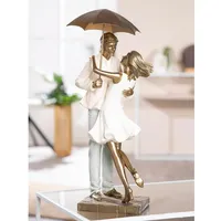 Gilde Skulptur Love in the Rain, Poly, Creme/goldfarben, metallische Optik, Paar, 39x17x15 cm