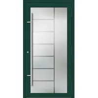 PREMIUM Aluminium-Glas Haustür "VERONIKA" 90 mm Vollglas Moosgrün RAL 6005 beidseitig außen öffnend DIN rechts