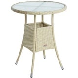 Beistelltisch Tisch Polyrattan Gartentisch Rattan Balkontisch Rund Beige