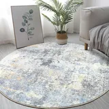 Caplslpad Abstrakt Teppich Rund ø135cm Moderner Rutschfest Teppiche Wohnzimmer Runder Hochflor Waschbar Runder Teppiche Kurzflor Weich Runder Teppich Bunt für Wohnzimmer Schlafzimmer Studie Büro Dekor