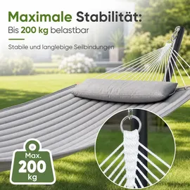Sekey Hängematte Doppelhängematte mit Kissen bis 200 kg belastbar für 2 Personen XXL Hängesessel für Garten Balkon Camping Outdoor St... - Grau
