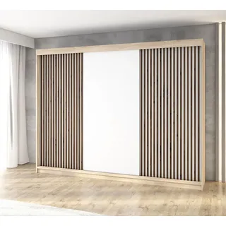 A&J MöbelLand Schwebetürenschrank IOSA 200 x 215 x 59,5 cm Weiß/Schwarz