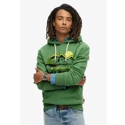 Superdry für Herren. M2013708A Great Outdoors Grafik-Kapuzenpullover grün (S), Lässig, Baumwolle, Bio-Baumwolle, Nachhaltig
