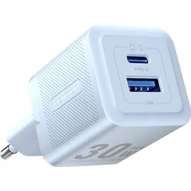 Vention Wandladegerät mit 2 Anschlüssen 30W USB-A, USB-C GaN Ladegerät Eu-stecker Blau