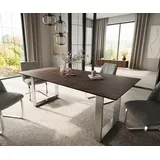 DeLife Esstisch Edge 200x100 Glas Antique-braun Edelstahl Schmal,
