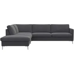 Ecksofa FLEXLUX "Fiore, L-Form", grau (dervit grau), B:266cm H:85cm T:225cm, 100% Polyester, Sofas, schmale Armlehnen, Kaltschaum, Füße Alu
