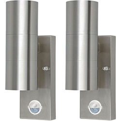 2er Set Außen Leuchten 120° Sensor Wand Lampen Up Down Strahler Edelstahl Garten Weg Beleuchtung