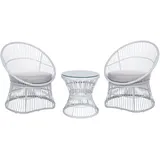 Beliani Balkonset Weiß Rattan 3-teilig 2 Sessel mit Couchtisch Auflagen Beige Boho Outdoor Indoor Garten Terrasse Balkon Wohnzimmer Schlafzimmer - Weiß, Beige , Naturmaterialen , Gartenmöbel, Gartengarnituren, Balkonmöbel-Sets
