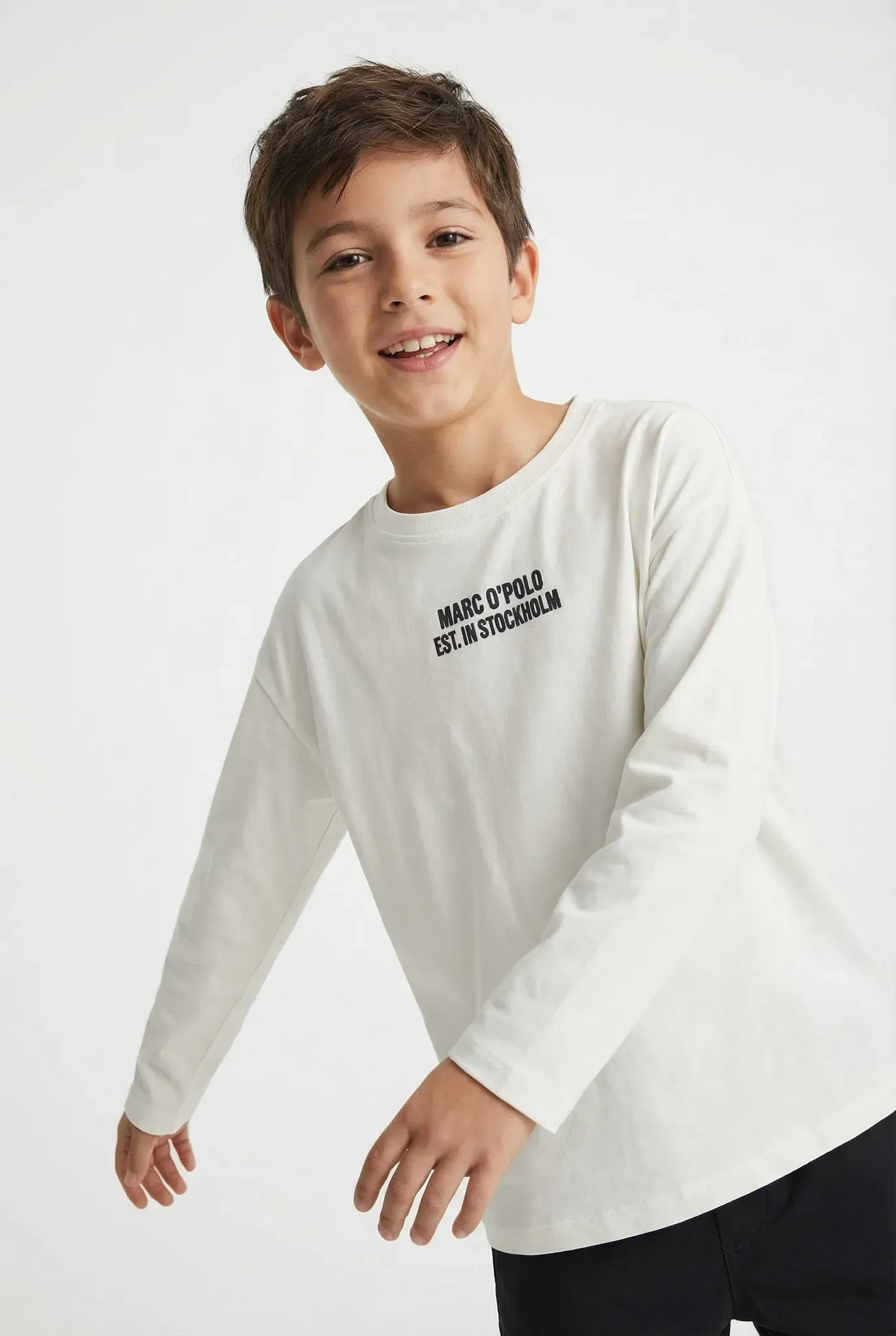 Langarmshirt MARC O'POLO, Jungen, Gr. 164, weiß cotton, Jersey, Obermaterial: 100% Baumwolle, regular fit normal, Rundhals, Shirts Langarmshirt, für Jungs, kontrastfarbene Logo-Stickerei auf der Brust