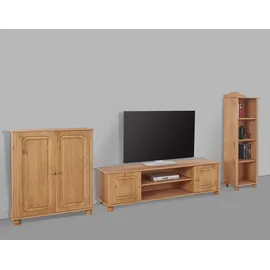 OTTO home Wohnwand OTTO HOME "Mette", beige (natur gebeizt, gewachst), Massivholz, Kastenmöbel-Sets, Wohnwand, 1 Midischrank, 1 Bücherregal und 1 Lowboard ohne Wandboard