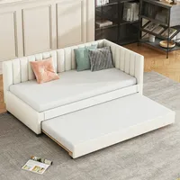 Merax Polsterbett 90*200, Ausziehbares Schlafsofa, Multifunktionsbett mit Lattenrost, Gästebetten, Samtstoff Beige
