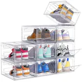 POPOLIC Schuhkiste 6/9/10 Stück Schuhboxen stapelbar Schuhboxen aus klarem Kunststoff (Hartplastik Schuhbox mit Deckel, 9 St., Schuhorganisatoren mit Magnettür für Größe 46 - Hartplastik), faltbar und stapelbar, für Stöckelschuhe,Pumps, Schuhaufbewahrung weiß
