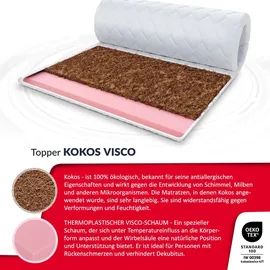 Fdm Topper 200 x 200 cm Matratzenauflage mit Kokos Visco-Schaum 7 Zonen Höhe ca 6 cm H2 H4 Matratzenschoner Premium Bezug