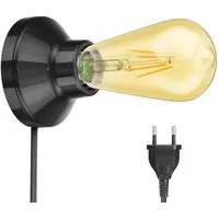 Ledscom.de E27 Porzellan Lampen-Fassung Elektra, rund, Stecker, Schalter, schwarz,