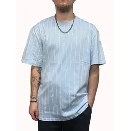 Karl Kani T-Shirt Small Signature Logo Pinstripe light blue S
